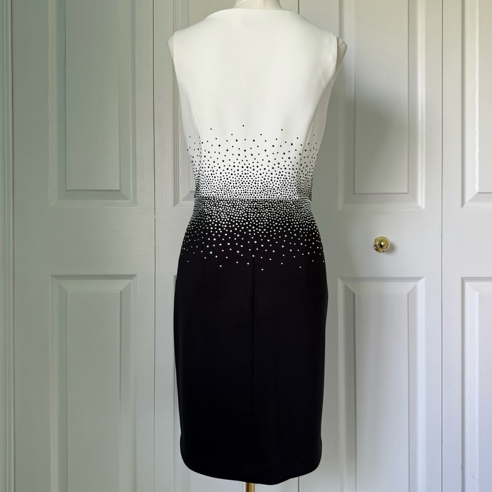 CALVIN KLEIN | NWT Black & White Rhinestone Cocktail Dress Sz 10 - Picture 2 of 3